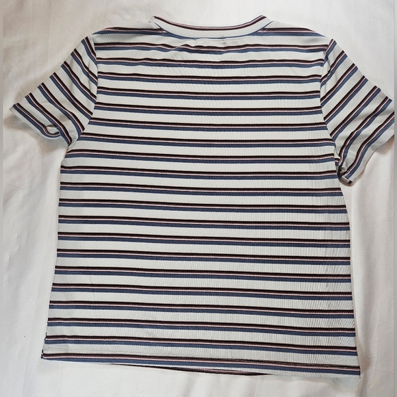 Over Kleshas Womens Off White Multicolored Striped Short Sleeve Top Size Large - Picture 8 of 9